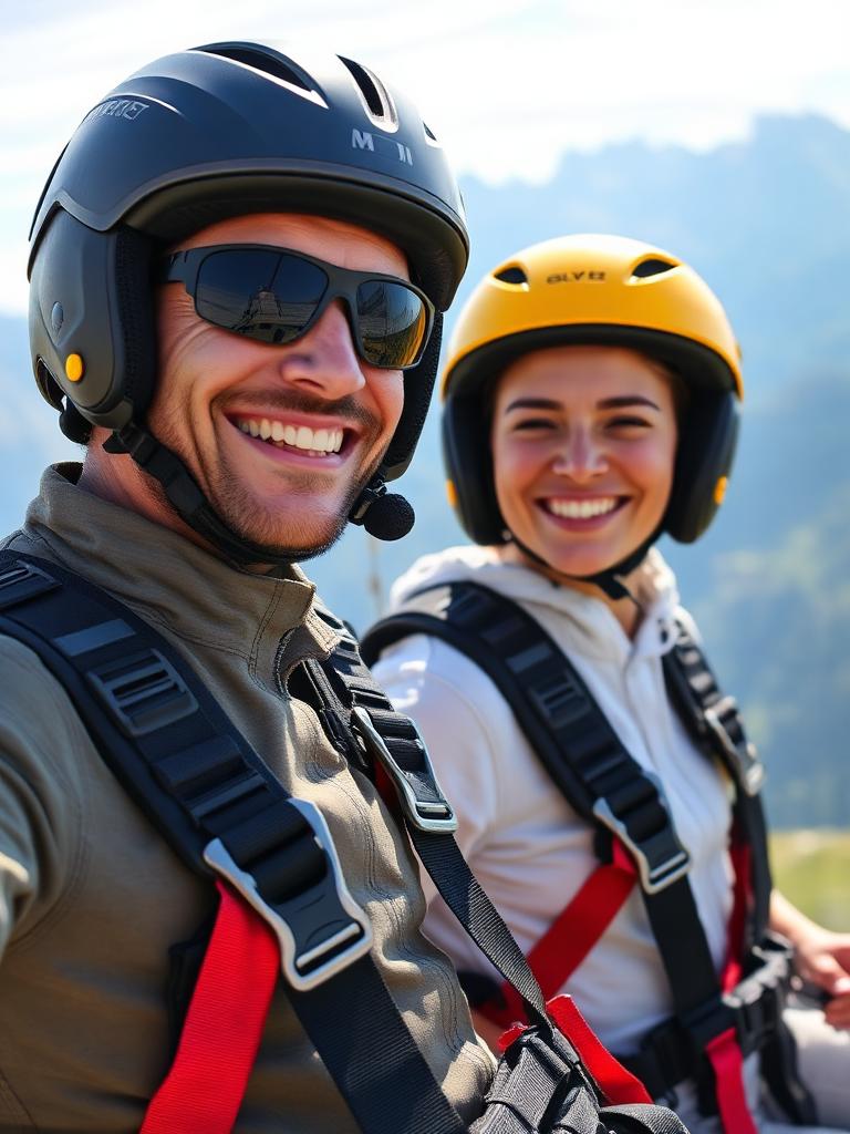 Pilot und Passagier vor dem Start, lachend