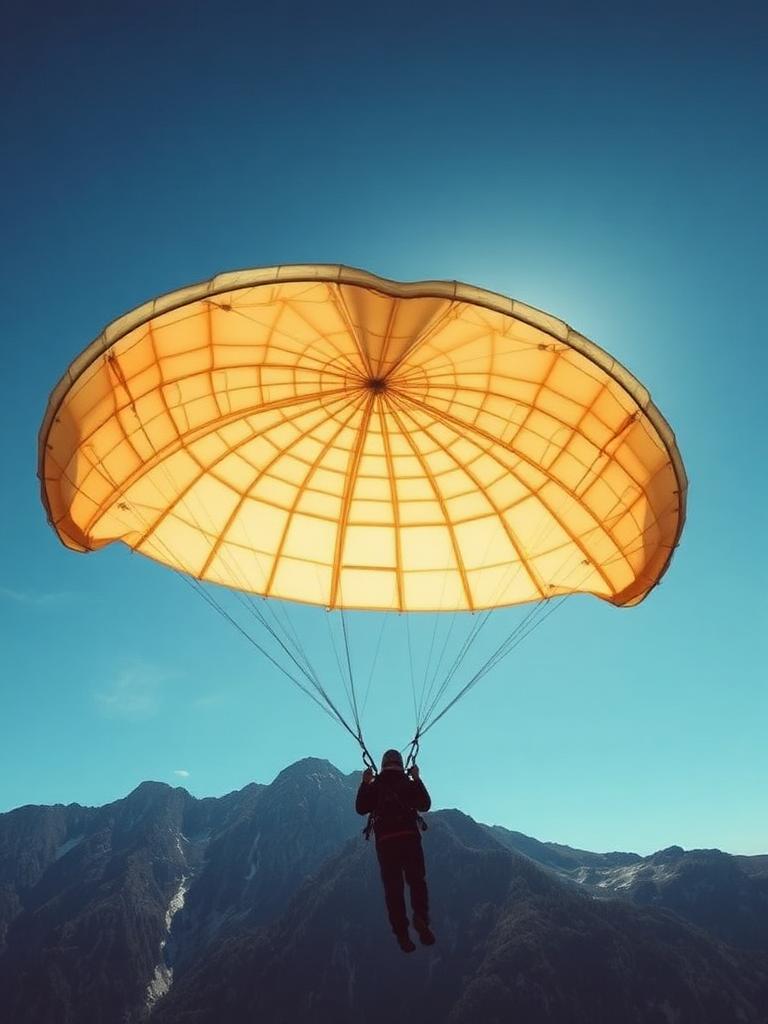 Gleitschirmkappe von unten gegen blauen Himmel